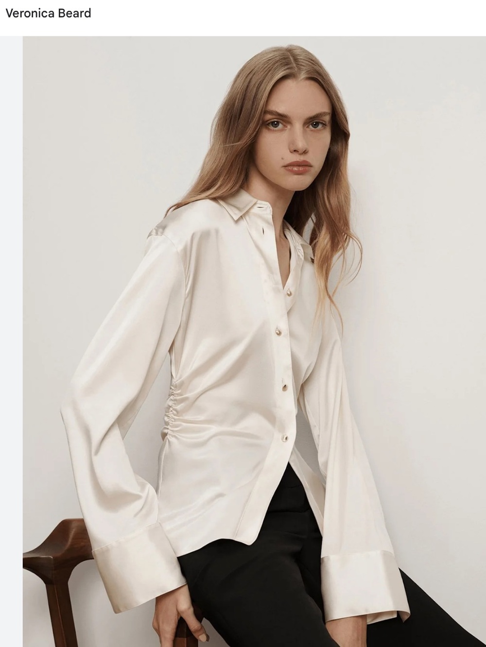 Veronica Beard Off-White Stretch-Silk Button-Front Blouse